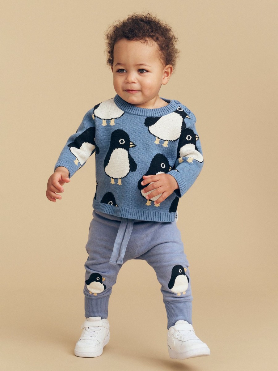 Baby [0-23M] Huxbaby Jumpers | Huxbaby Penguin Knit Jumper - Summer Lake