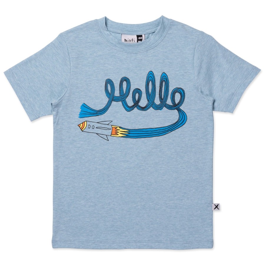 Child [2-14] Minti Tops | Minti Hello Rocket Tee - Denim Marle