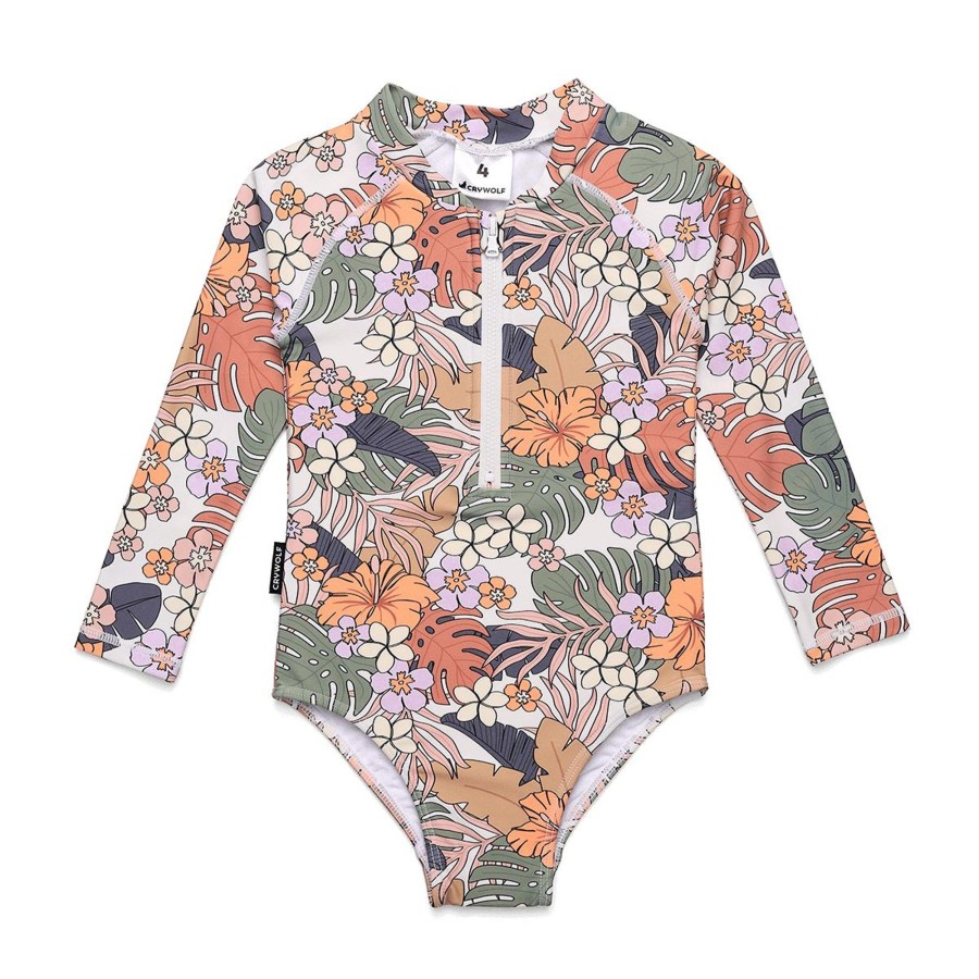 Child [2-14] Crywolf Swim | Crywolf Long Sleeve Swimsuit Tropical Floral