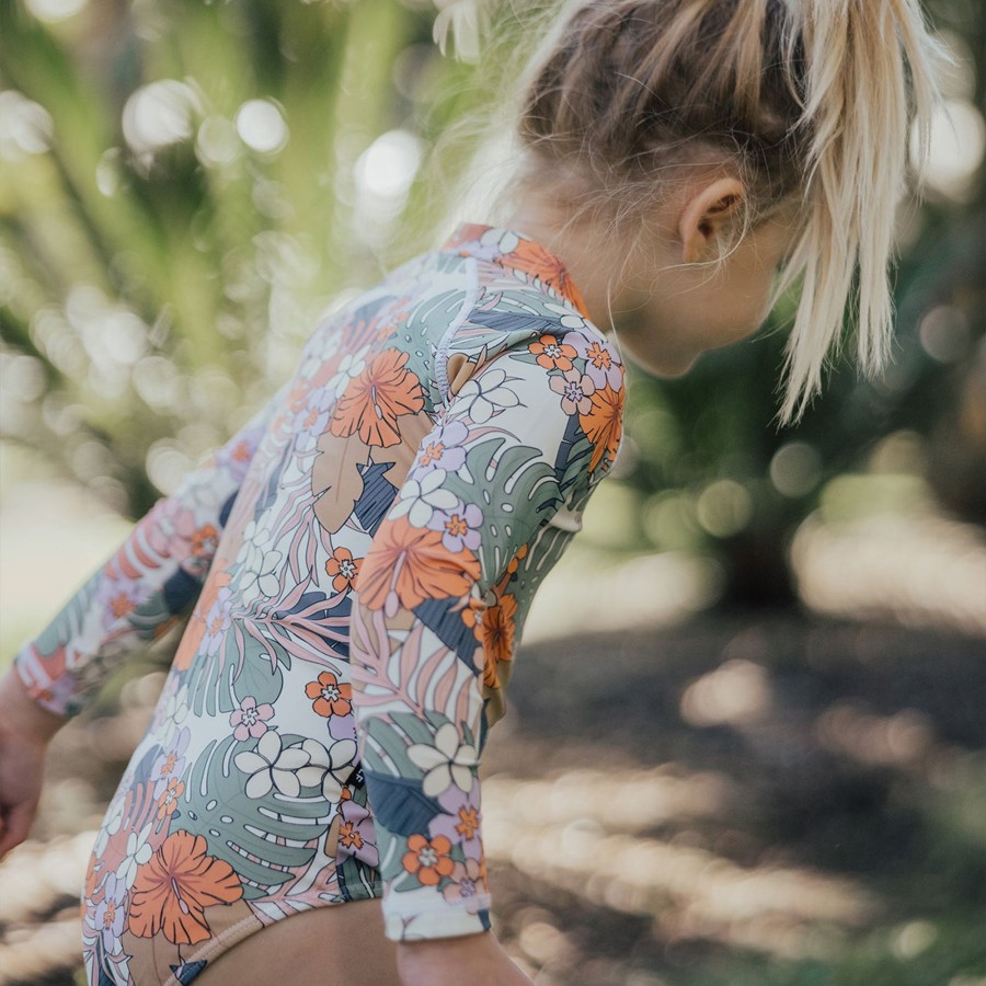 Child [2-14] Crywolf Swim | Crywolf Long Sleeve Swimsuit Tropical Floral