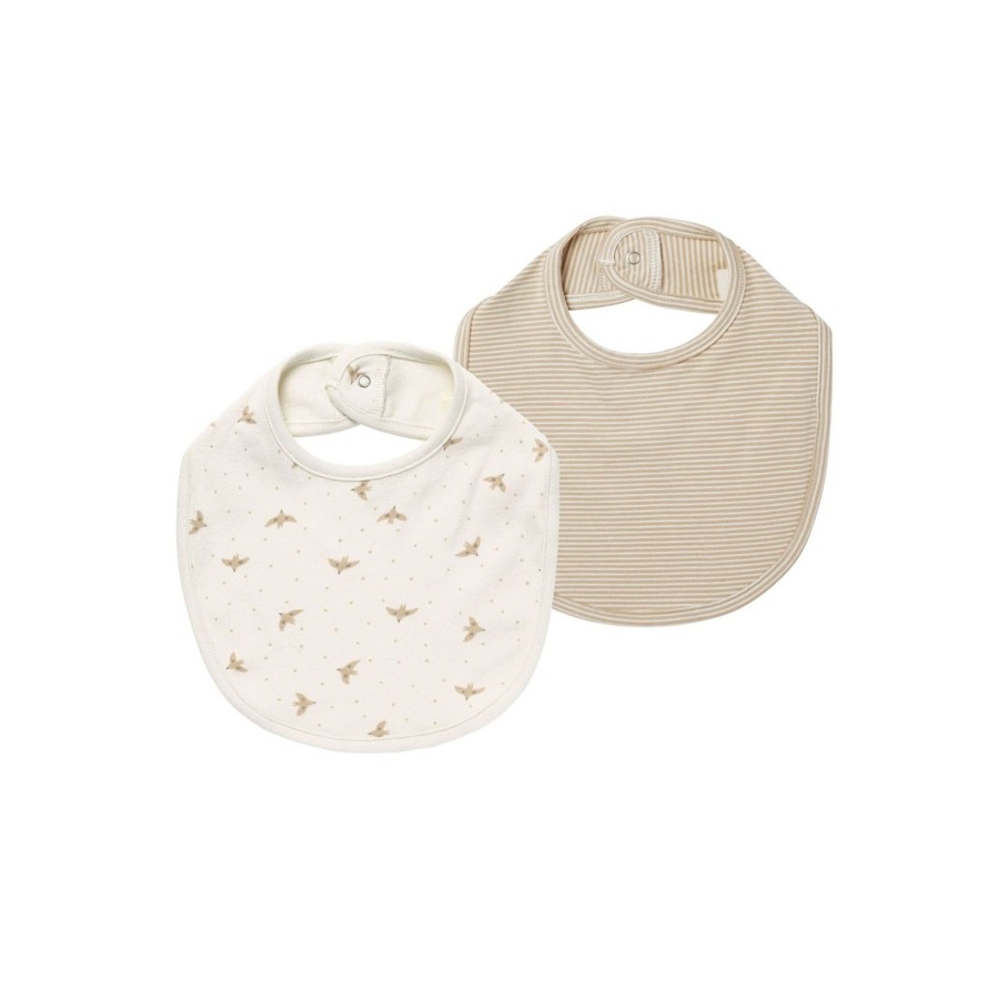 Baby [0-23M] Quincy Mae Bibs | Quincy Mae Jersey Snap Bib - Doves/Latte Micro Stripe