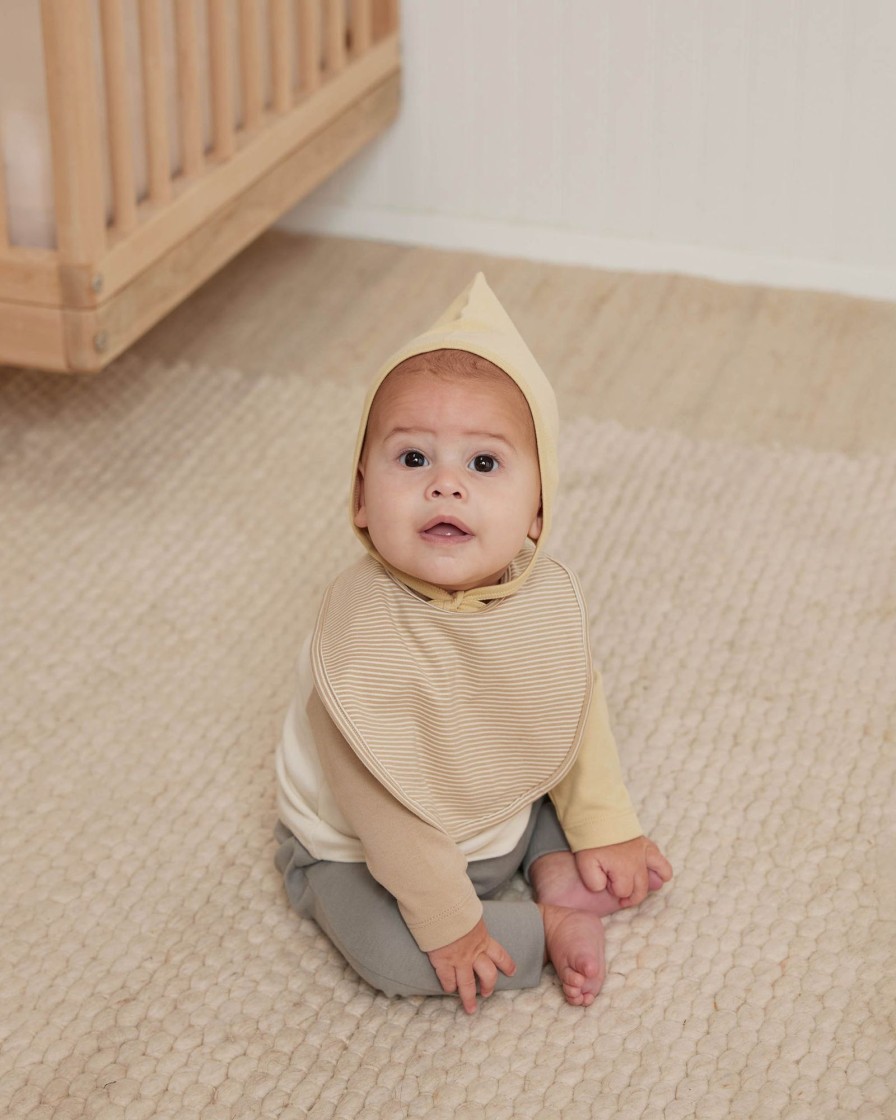 Baby [0-23M] Quincy Mae Bibs | Quincy Mae Jersey Snap Bib - Doves/Latte Micro Stripe