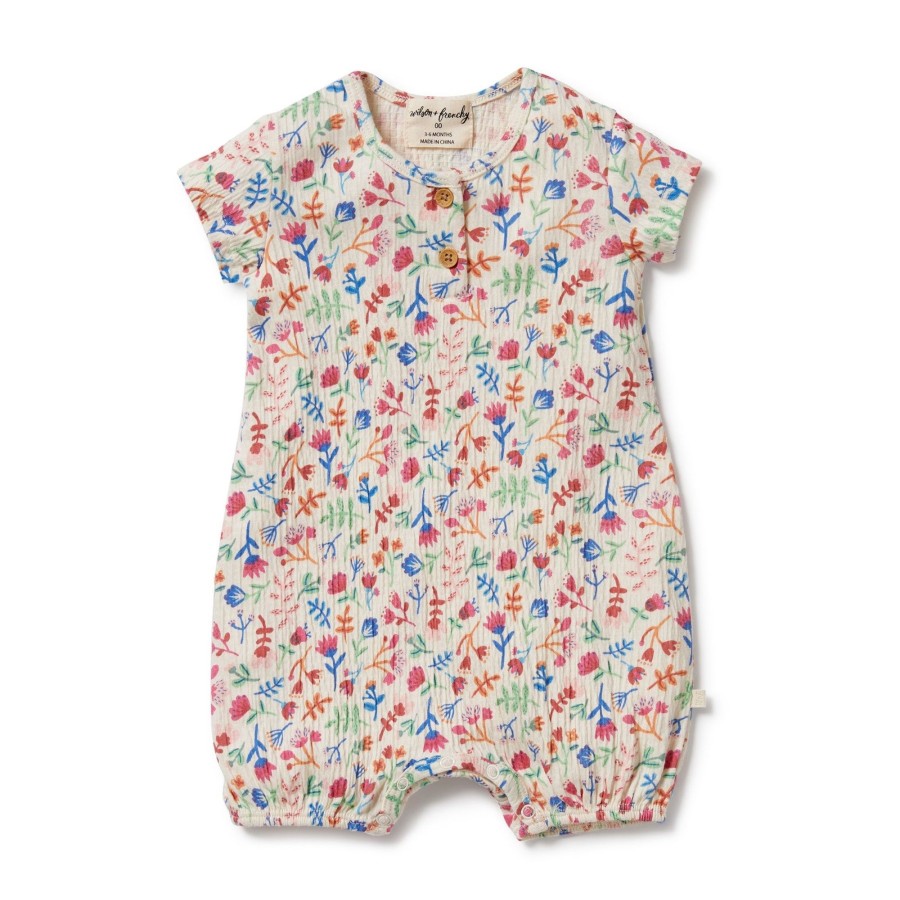 Baby [0-23M] Wilson & Frenchy All In One | Wilson And Frenchy Crinkle Henley Playsuit Tropical Garden