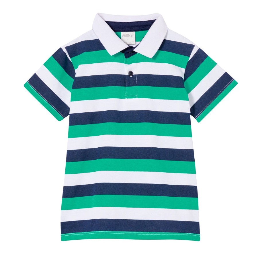 Baby [0-23M] Milky Tops | Milky Green Stripe Cotton Summer Rugby - Multi