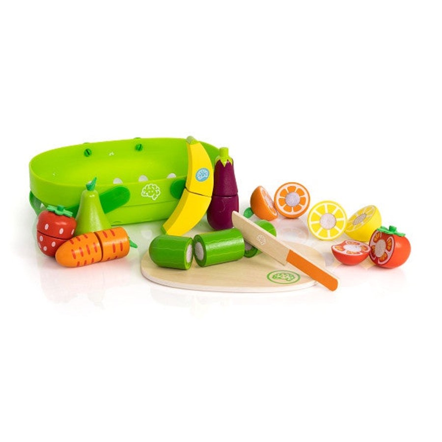 Play + Learn Fat Brain Wooden Toys | Fat Brain - Pretendables Fruit & Veggie Basket Set