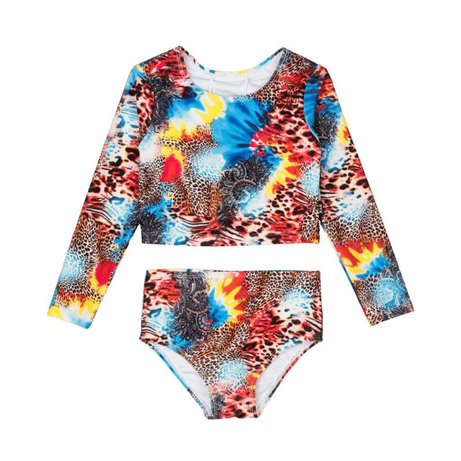 Child [2-14] Rock Your Baby Swim | Rock Your Baby Abstract Leopard Rashie Set With Lining