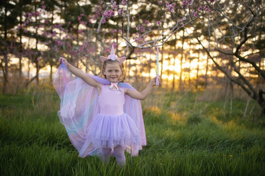 Play + Learn Great Pretenders Role Play | Rainbow Unicorn Cape & Headband - Size 4-6