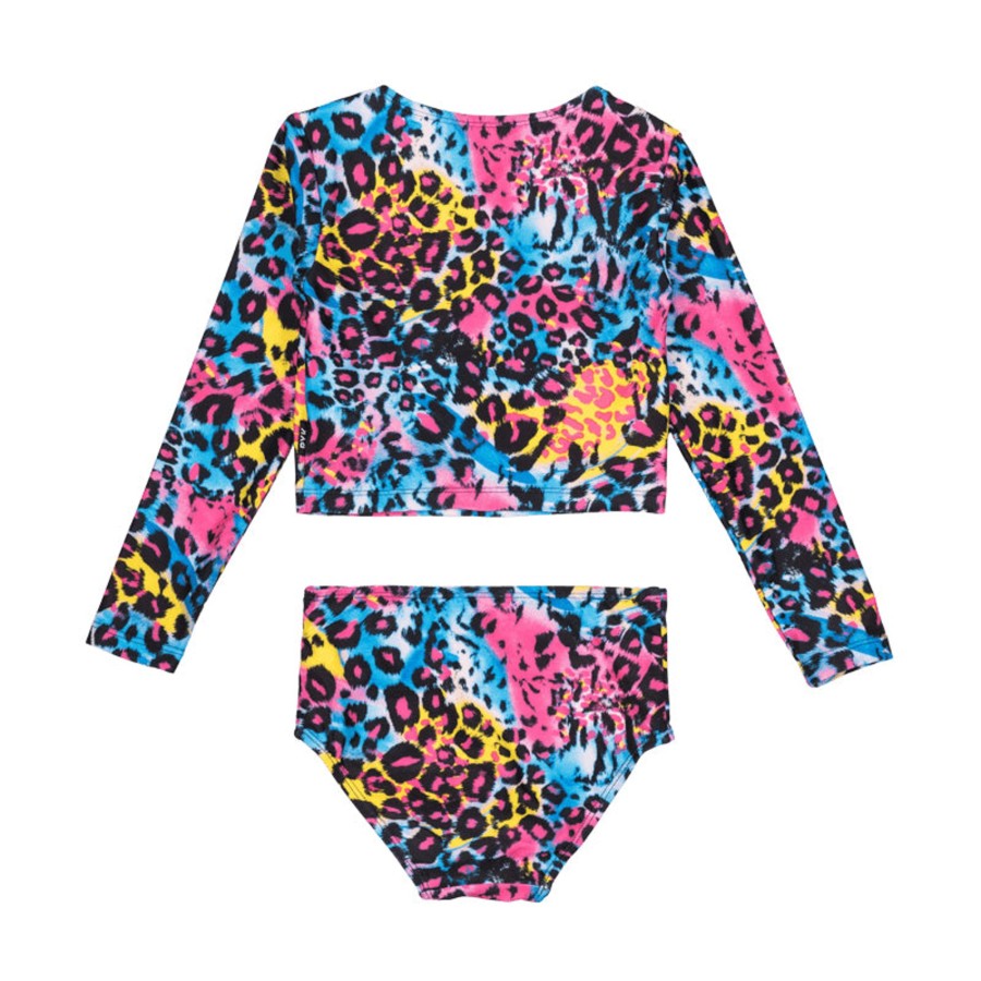 Child [2-14] Rock Your Baby Swim | Rock Your Baby Blue Miami Leopard Long Sleeve Rashie Set With Lining