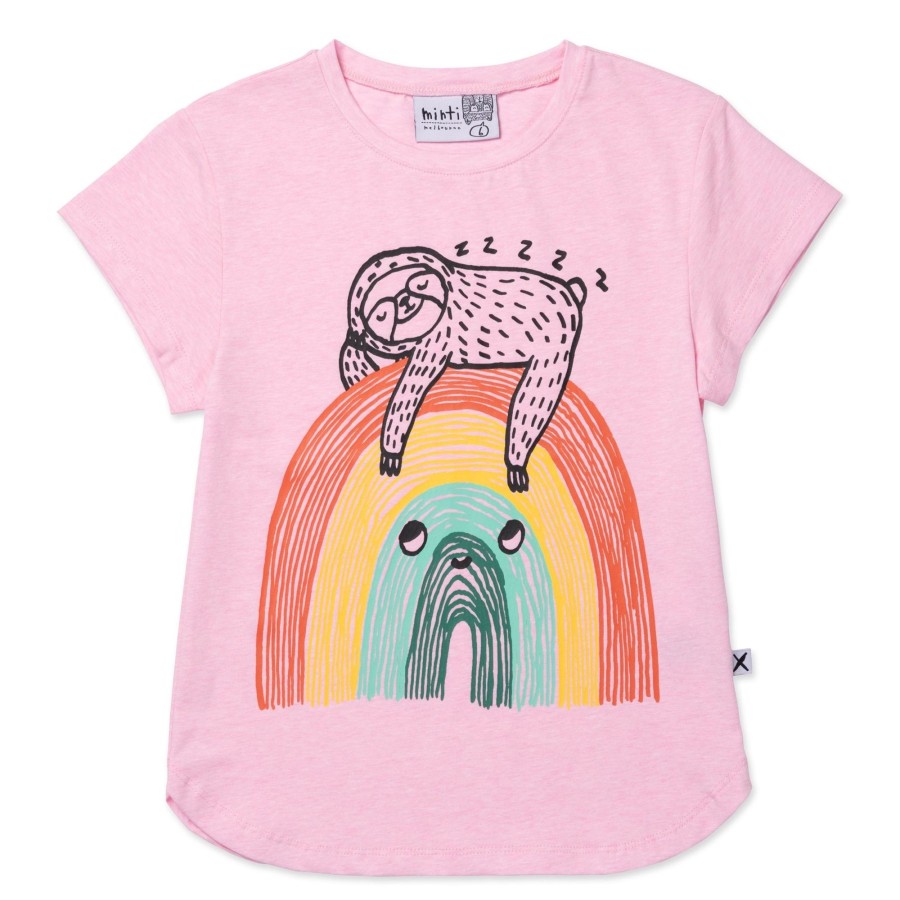 Child [2-14] Minti Tops | Minti Sloth-Bow Tee - Pink Marle