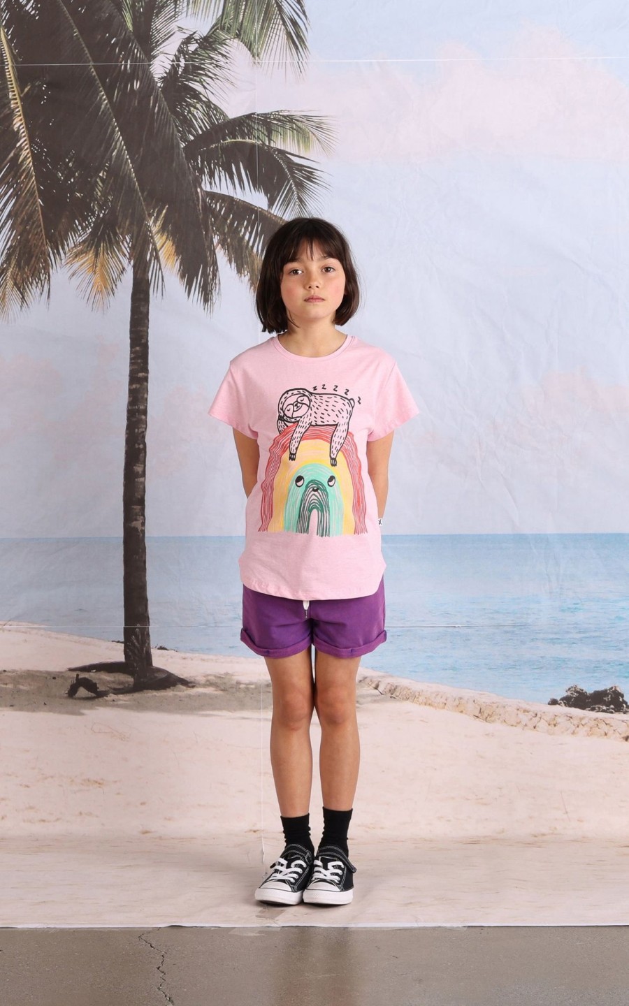 Child [2-14] Minti Tops | Minti Sloth-Bow Tee - Pink Marle