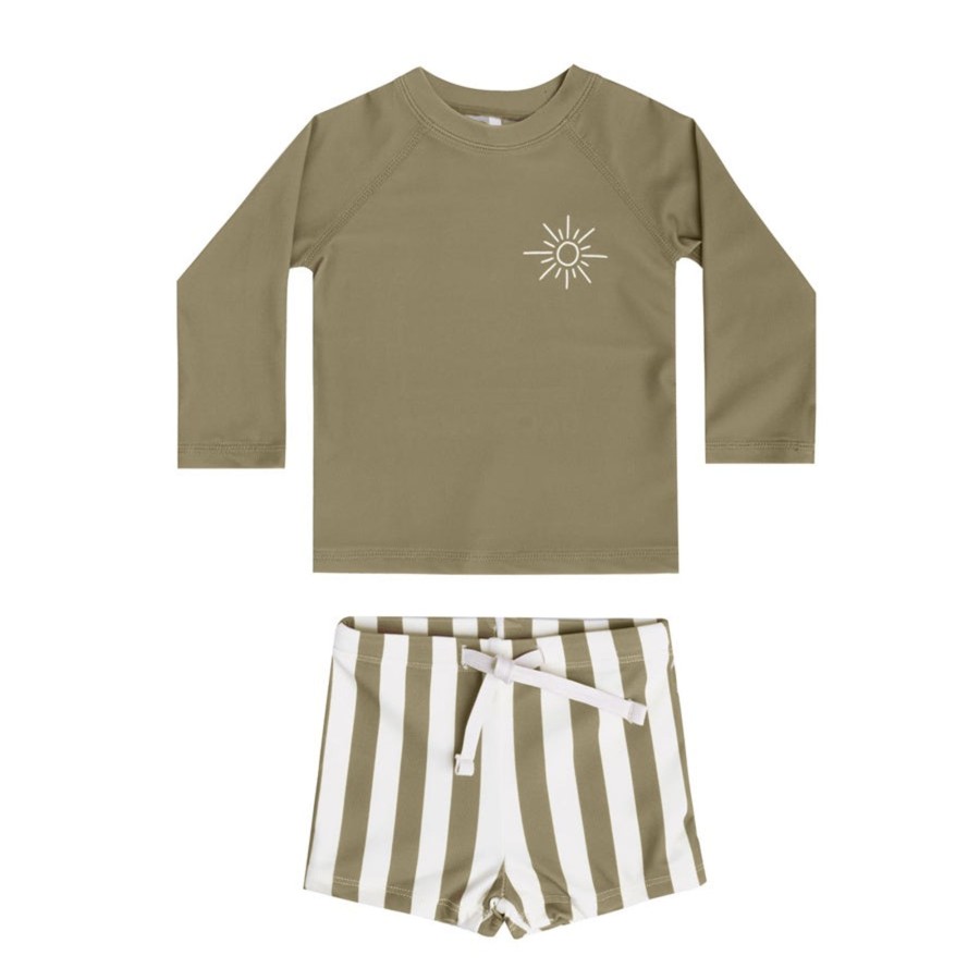 Child [2-14] Rylee + Cru Swim | Rylee + Cru Rashie Boy Set - Olive Stripe