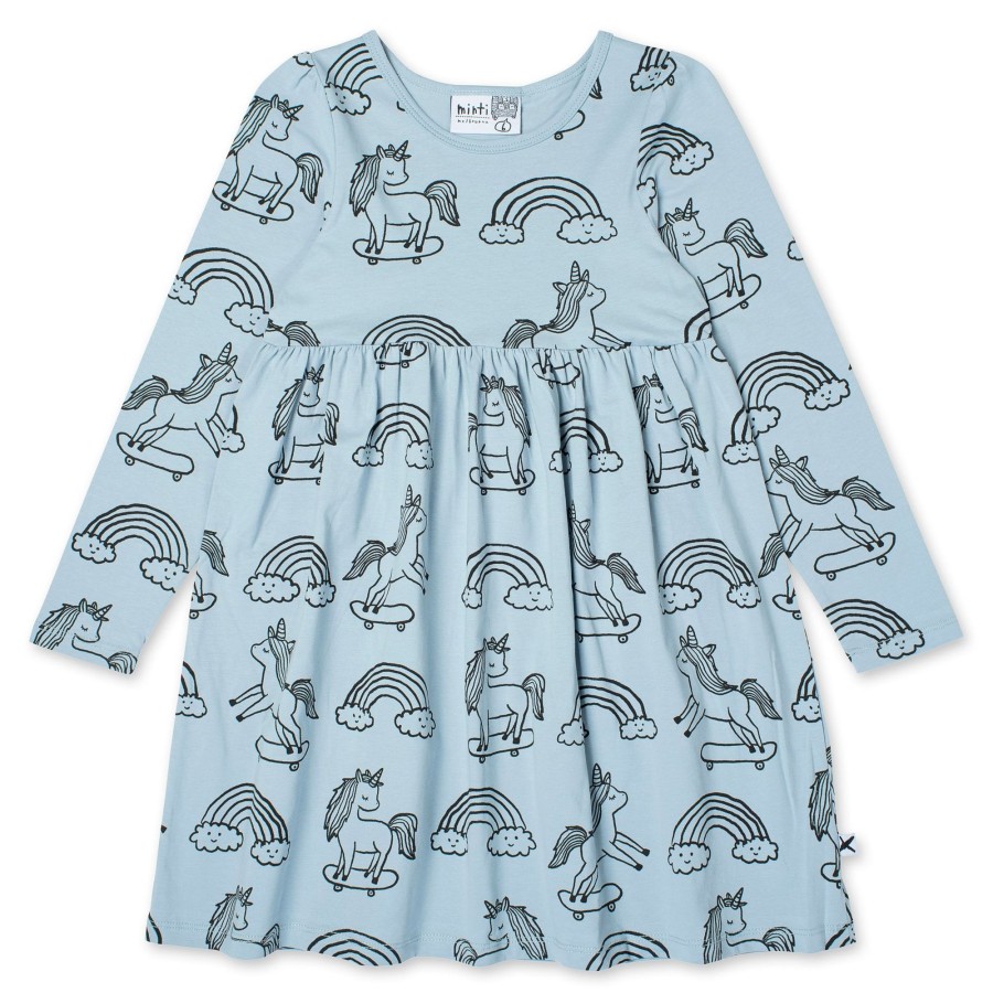 Baby [0-23M] Minti Dresses | Minti Skating Unicorns Dress - Light Blue