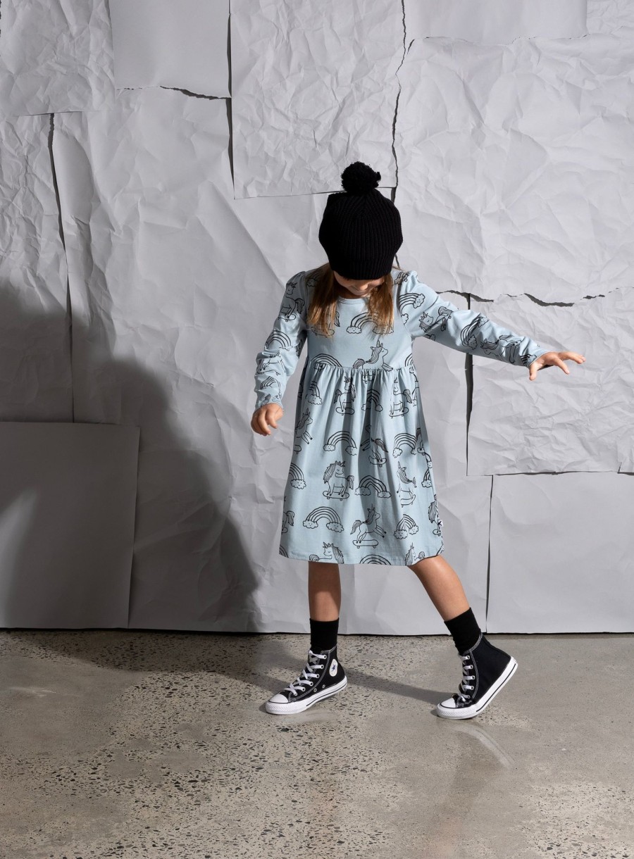 Baby [0-23M] Minti Dresses | Minti Skating Unicorns Dress - Light Blue