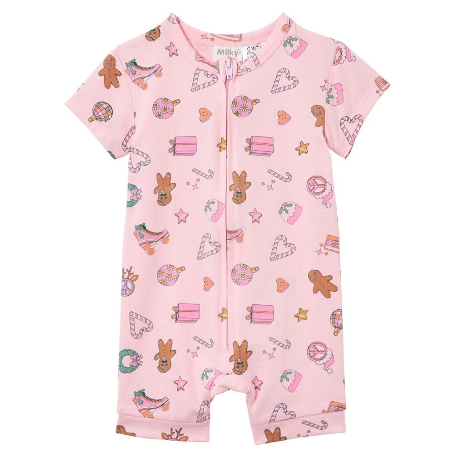 Baby [0-23M] Milky All In One | Milky Festive Romper - Blossom Pink