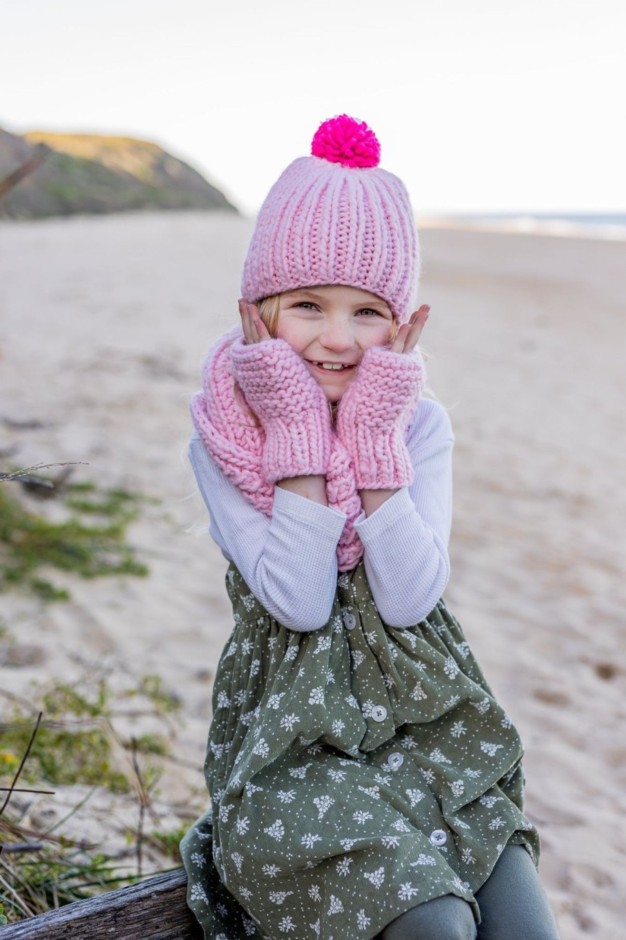 Baby [0-23M] Acorn Booties + Mittens | Acorn Journey Fingerless Mittens - Pink