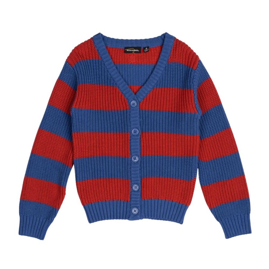 Child [2-14] Rock Your Baby Outerwear | Rock Your Baby Blue And Red Stripe Knit Cardigan