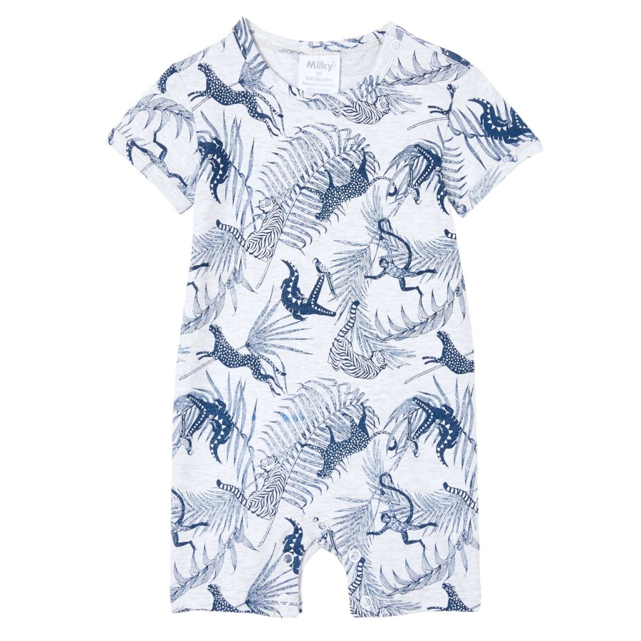 Baby [0-23M] Milky All In One | Milky Jungle Romper - Silver Marle