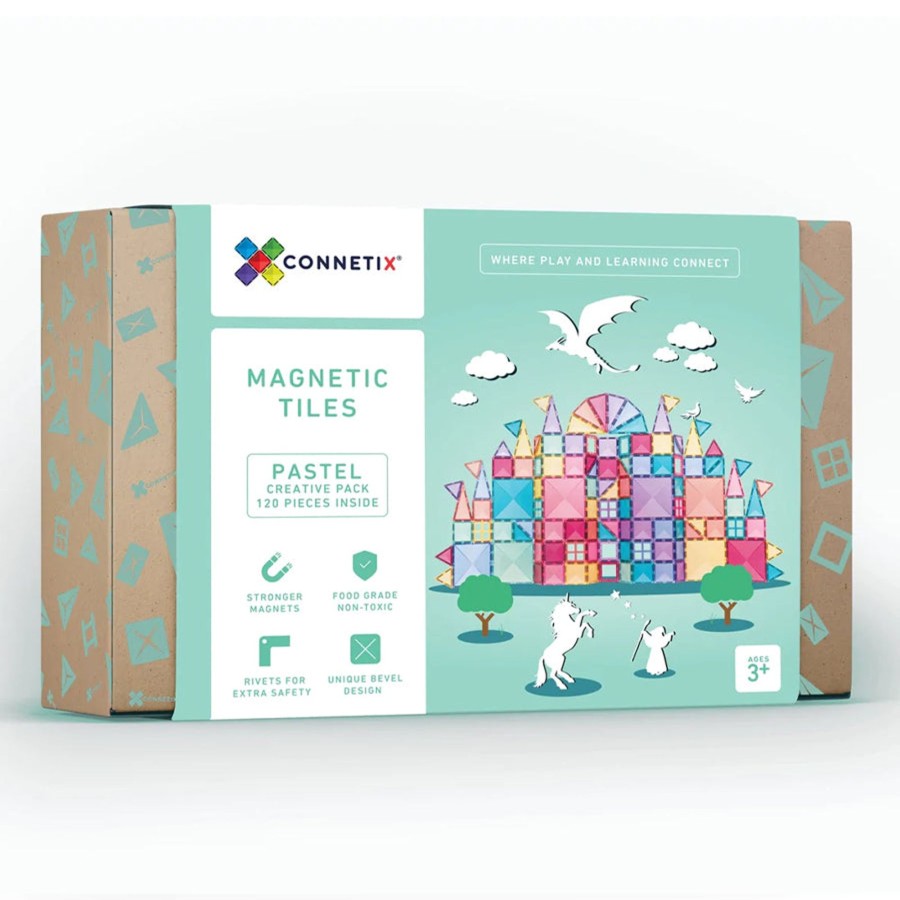 Play + Learn Connetix Magnet Play | Connetix Tiles - 120 Piece Creative Set | Pastel