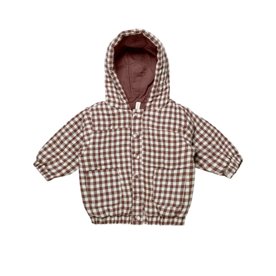 Baby [0-23M] Quincy Mae Outerwear | Quincy Mae Hooded Woven Jacket - Plum Gingham Block"Aria-Label="Color Block"