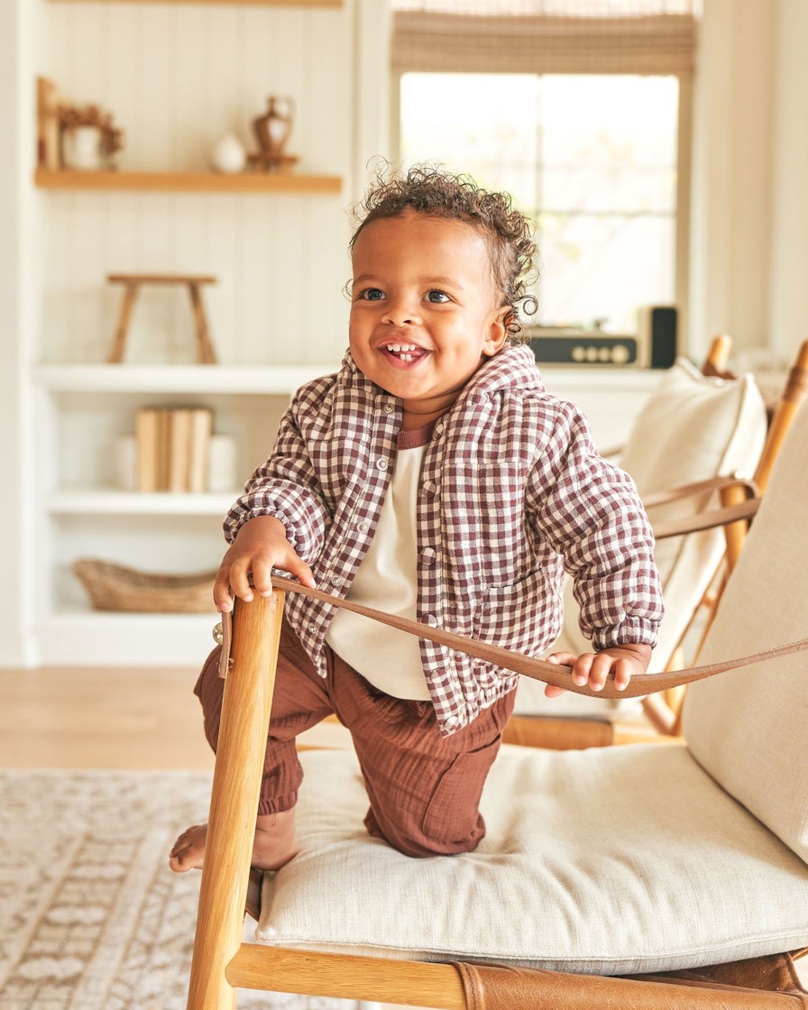 Baby [0-23M] Quincy Mae Outerwear | Quincy Mae Hooded Woven Jacket - Plum Gingham Block"Aria-Label="Color Block"