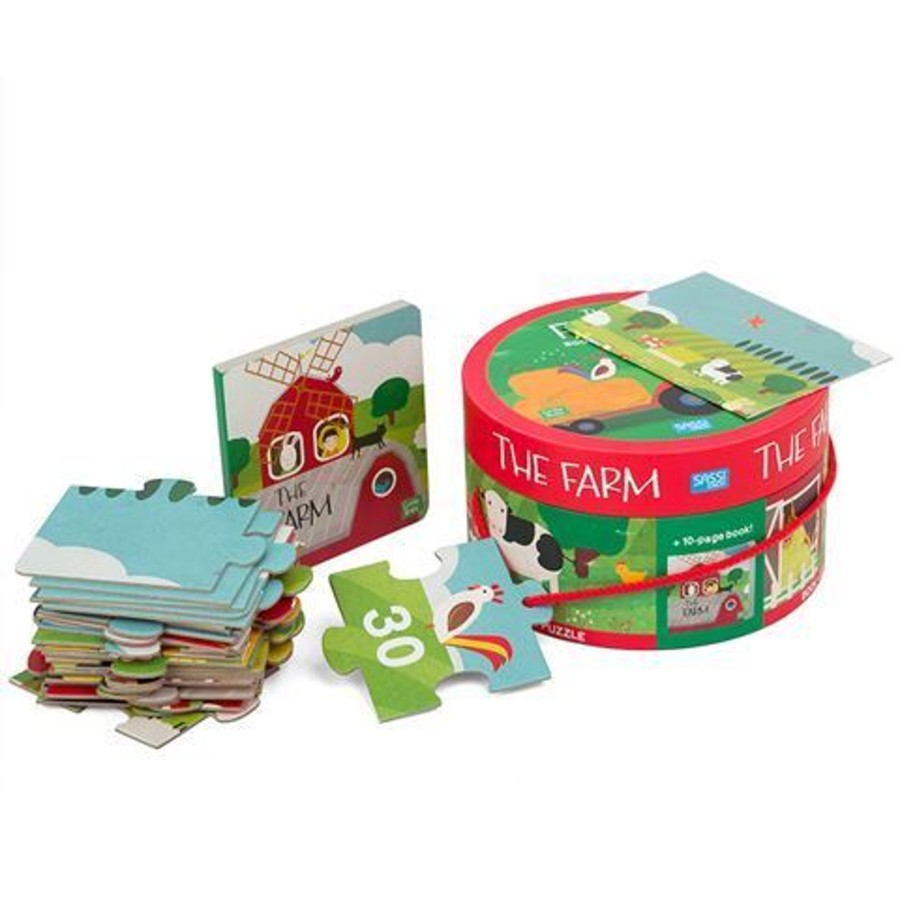 Play + Learn Sassi Puzzles | 30 Piece Giant Puzzle & Book - The Farm