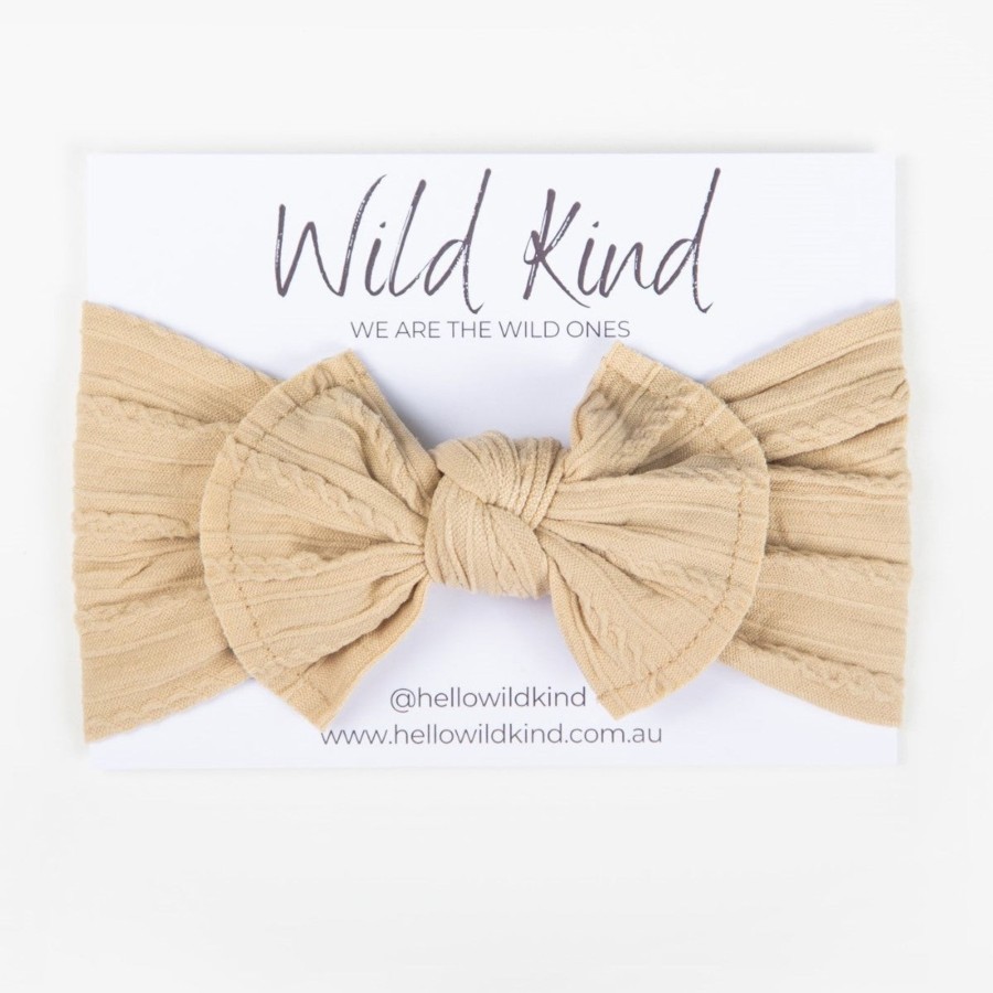 Baby [0-23M] Wild Kind Hair Accessories | Wild Kind Ayla Wide Bow Headband - Latte