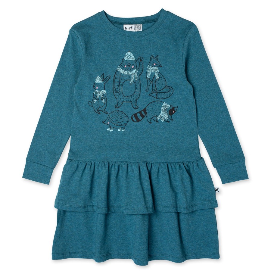 Baby [0-23M] Minti Dresses | Minti Warm Forest Friends Dress - Teal Marle