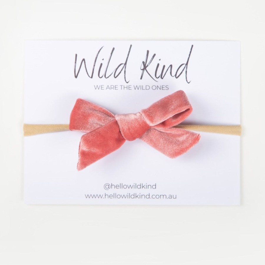 Baby [0-23M] Wild Kind Hair Accessories | Wild Kind Hazel Velour Bow Headband - Rose