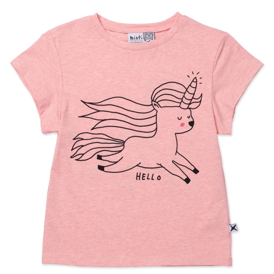 Child [2-14] Minti Tops | Minti Hello Bye Unicorn Tee - Strawberry Marle