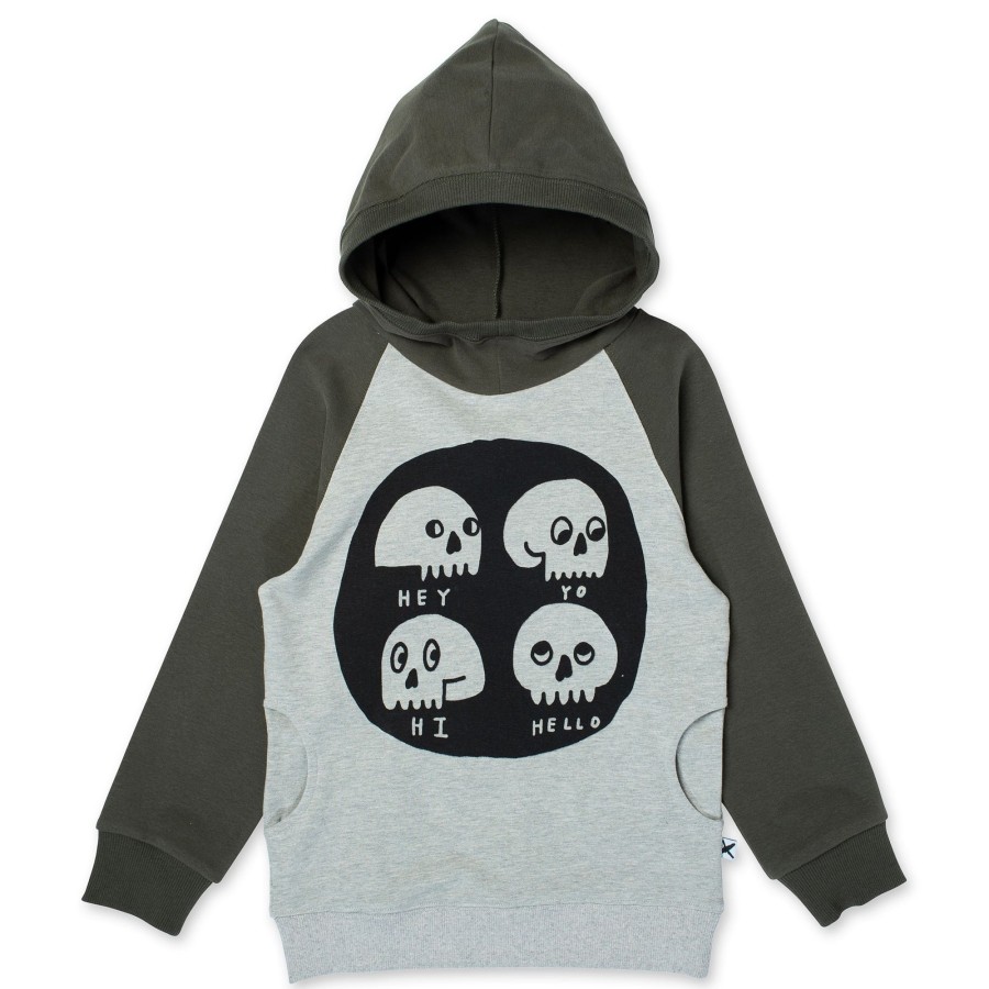 Baby [0-23M] Minti Jumpers | Minti Friendly Skulls Hood - Grey Marle/Khaki