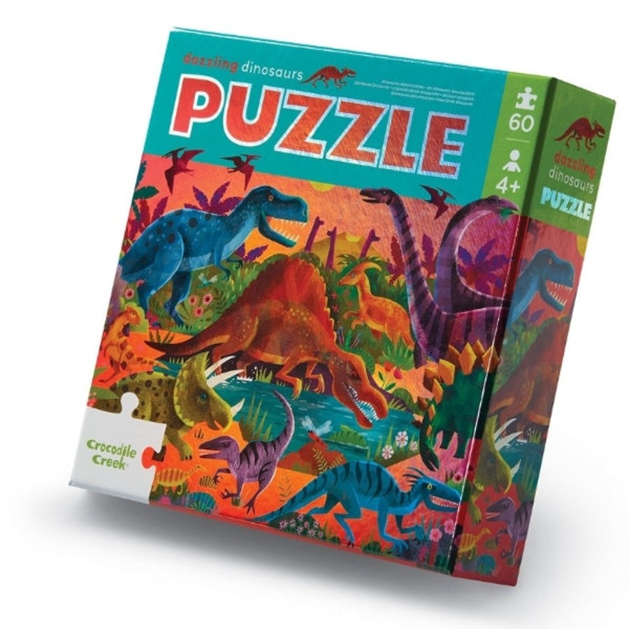 Play + Learn Crocodile Creek Puzzles | Foil Puzzle 60 Piece - Dazzling Dinos