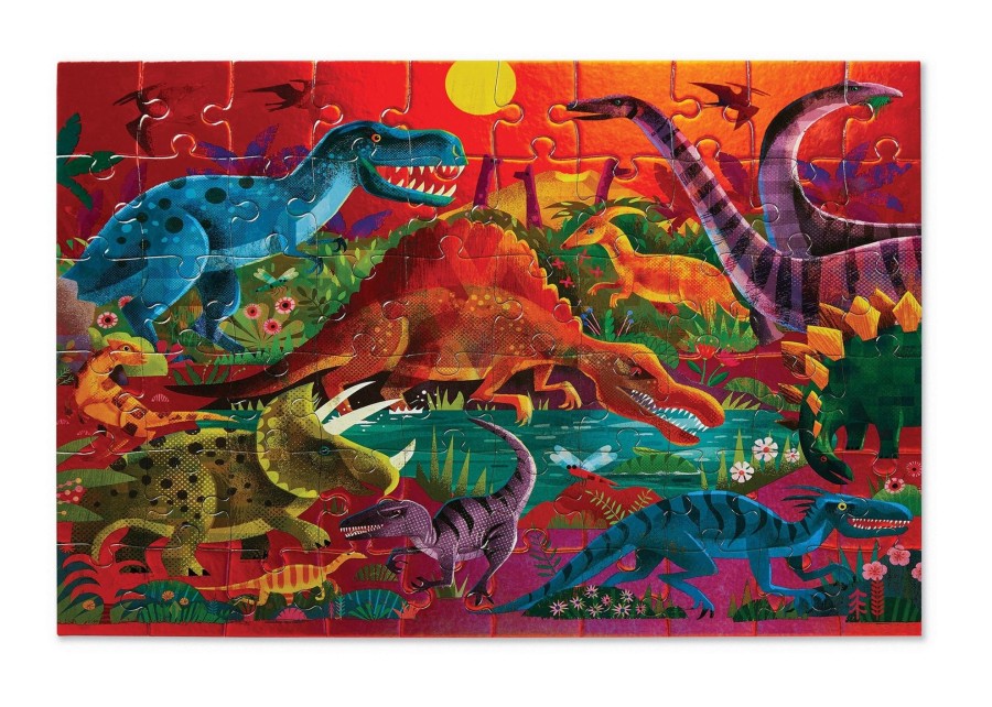 Play + Learn Crocodile Creek Puzzles | Foil Puzzle 60 Piece - Dazzling Dinos