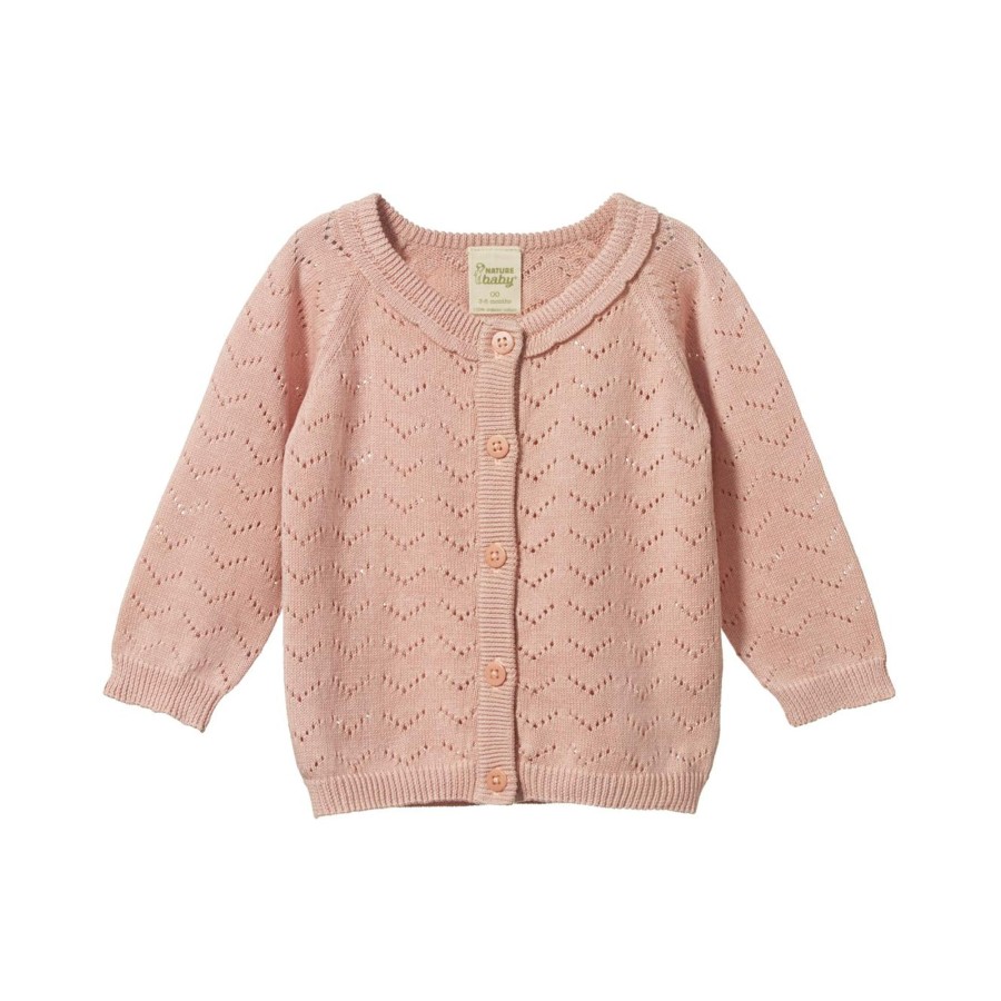 Child [2-14] Nature Baby Outerwear | Nature Baby Piper Cardigan - Rose Bud Pointelle