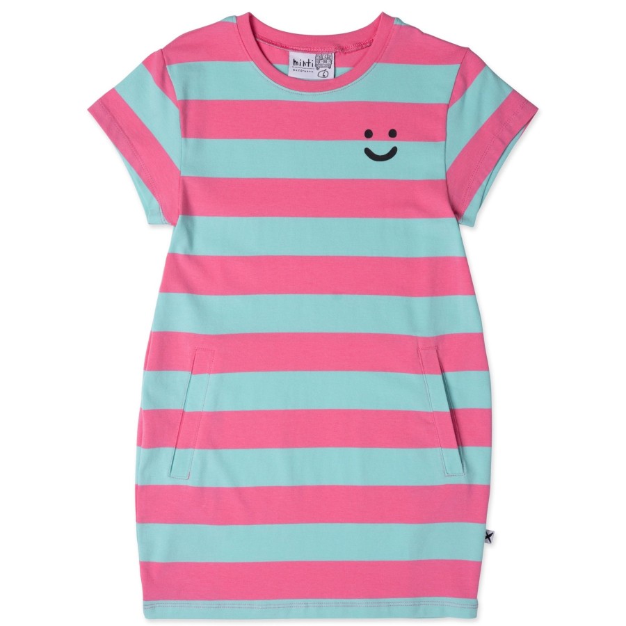 Child [2-14] Minti Dresses | Minti Happy Face Tee Dress - Candy/Teal