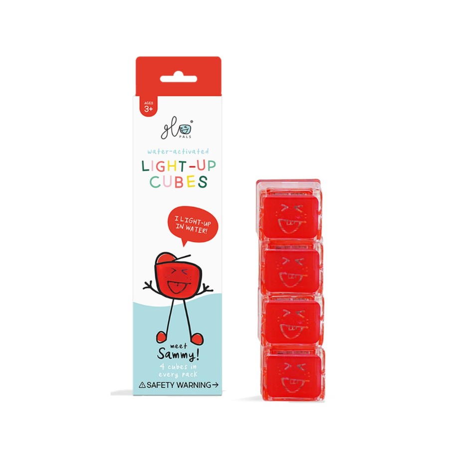 Play + Learn Glo Pals Bath Toys | Glo Pal Cubes 4 Pack - Sammy | Red