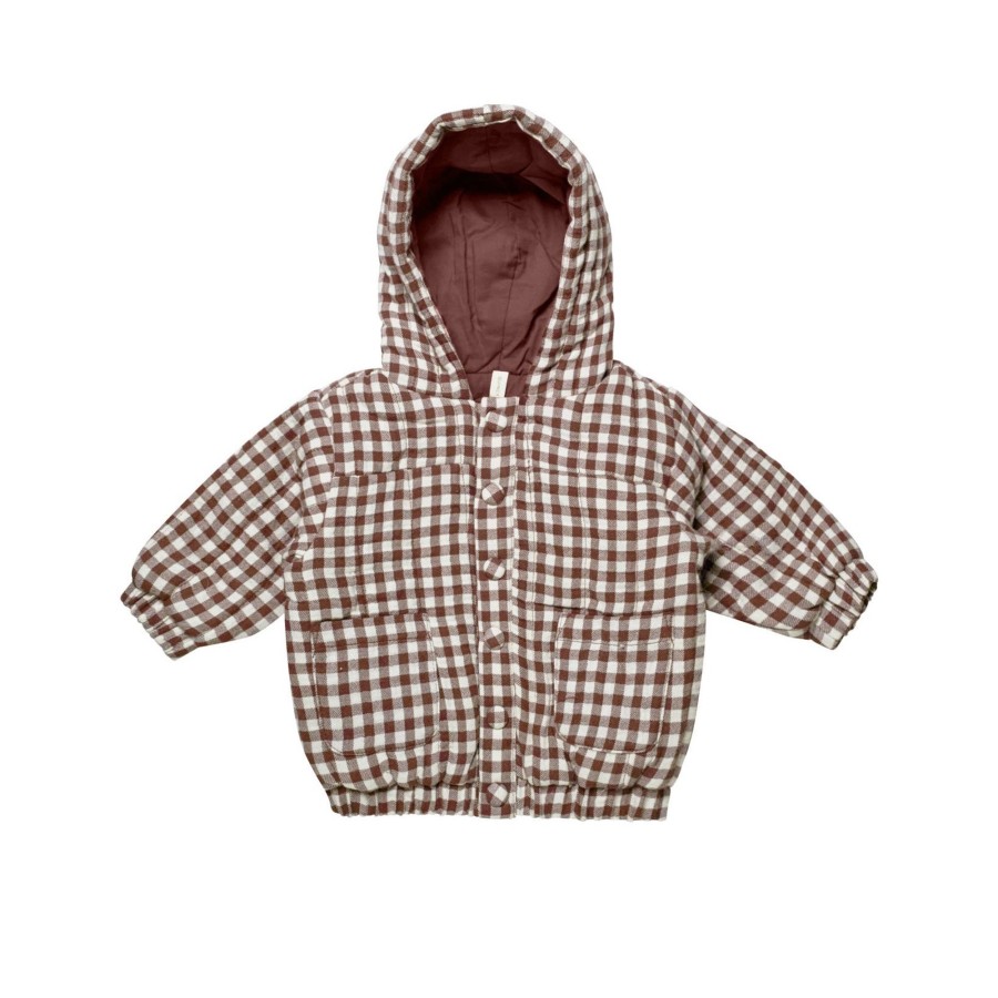 Child [2-14] Quincy Mae Outerwear | Quincy Mae Hooded Woven Jacket - Plum Gingham Block"Aria-Label="Color Block"