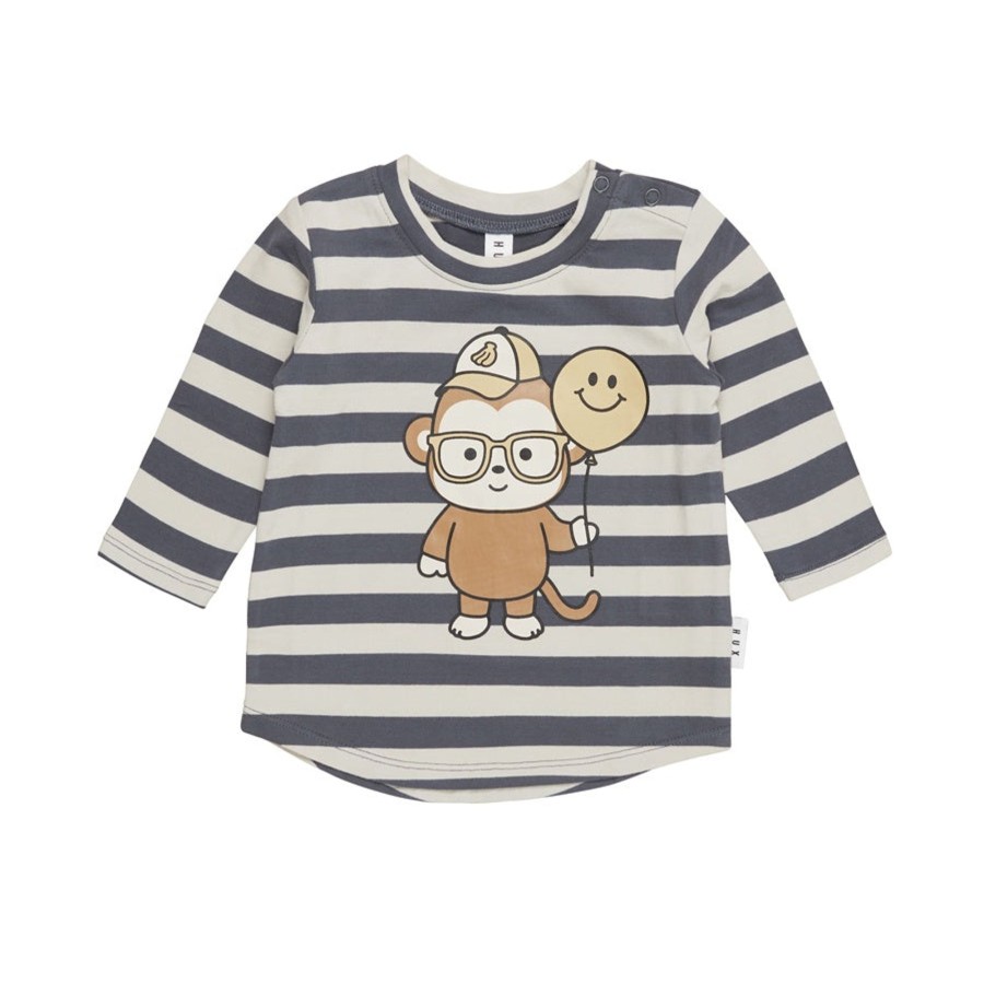 Baby [0-23M] Huxbaby Tops | Huxbaby Monkey Stripe Top - Ink + Almond