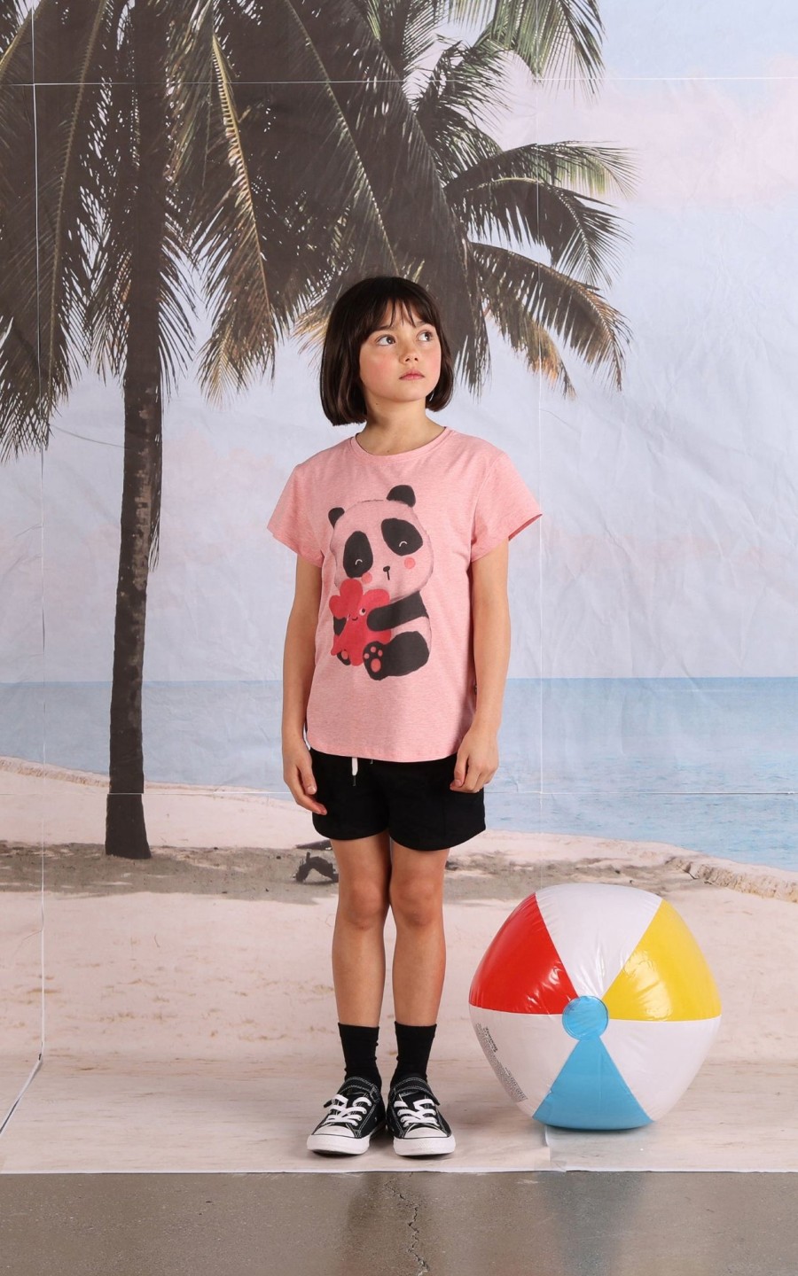 Child [2-14] Minti Tops | Minti Panda Hug Tee - Strawberry Marle