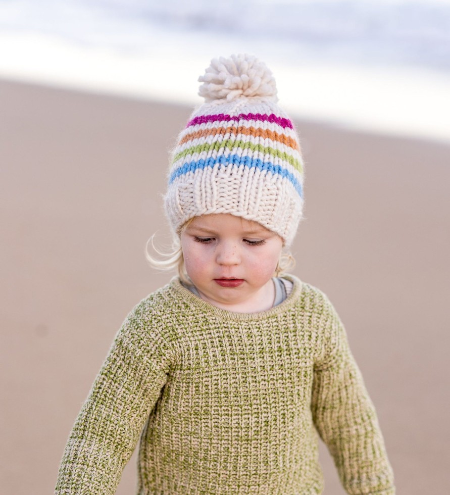 Baby [0-23M] Acorn Beanies | Acorn Rainbow Stripe Beanie - Natural