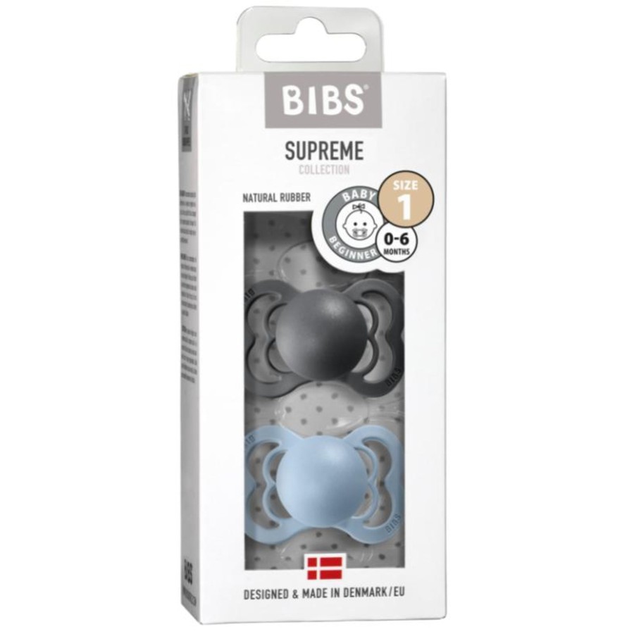 Baby [0-23M] Bibs Pacifiers + Accessories | Bibs Pacifier 2 Pack Supreme - Latex - Iron/Baby Blue