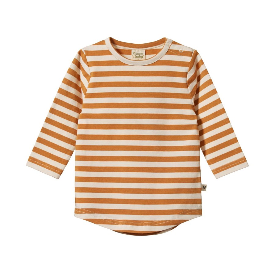 Child [2-14] Nature Baby Tops | Nature Baby Stretch Jersey Everyday Tee - Straw Sea Stripe