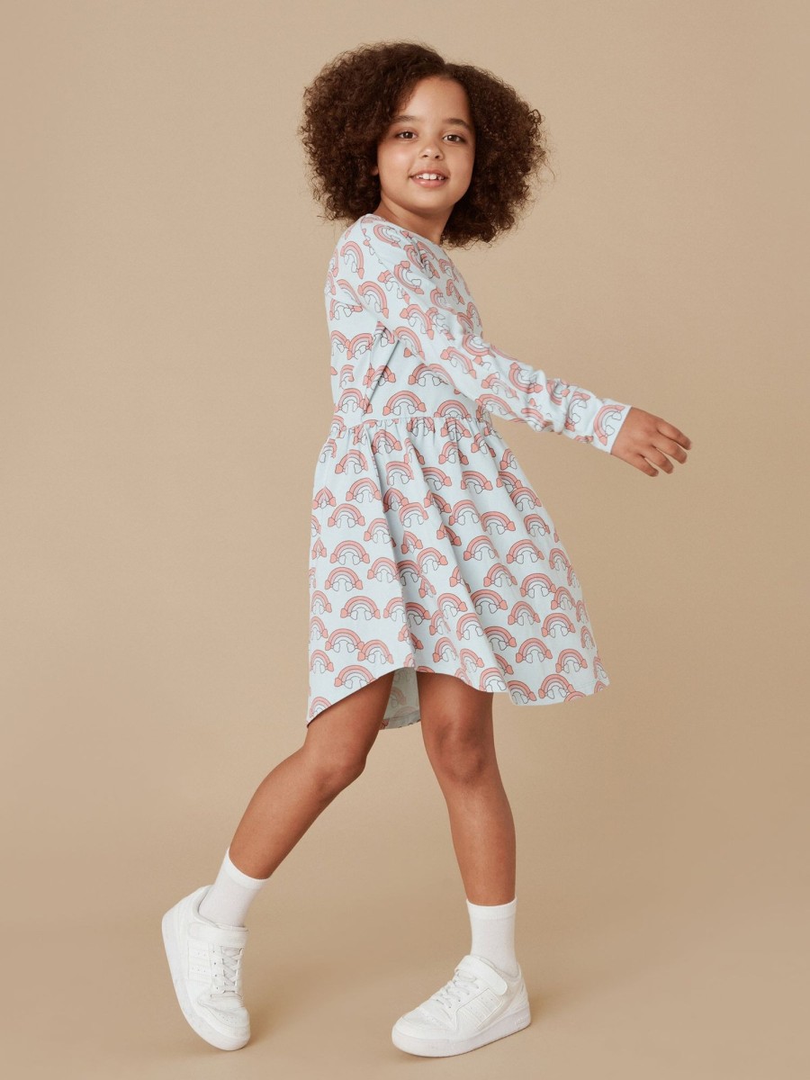 Child [2-14] Huxbaby Dresses | Huxbaby Rainbow Long Sleeve Swirl Dress - Sky