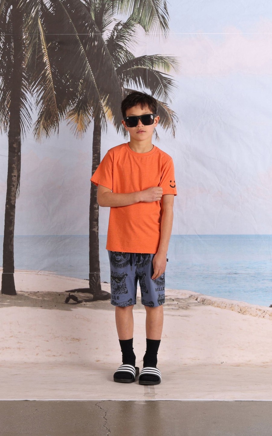 Child [2-14] Minti Tops | Minti Happy Face Tee - Orange Marle