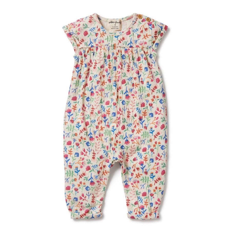 Baby [0-23M] Wilson & Frenchy All In One | Wilson And Frenchy Crinkle Jumpsuit Tropical Garden