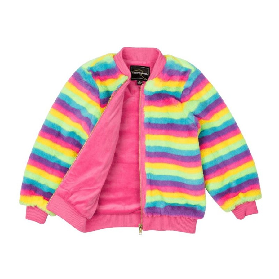 Child [2-14] Rock Your Baby Outerwear | Rock Your Baby Fluorescent Stripe Faux Fur Jacket