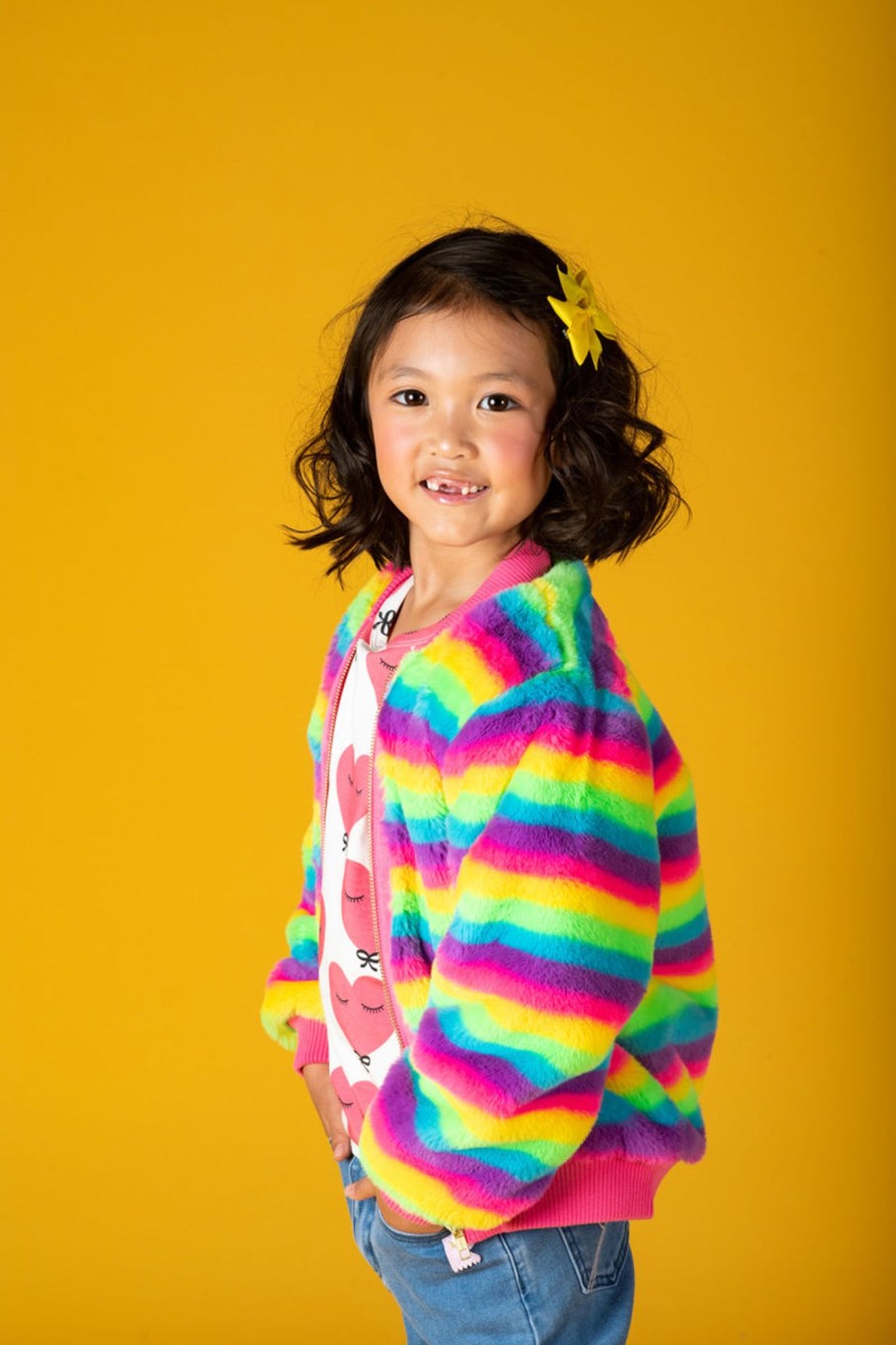 Child [2-14] Rock Your Baby Outerwear | Rock Your Baby Fluorescent Stripe Faux Fur Jacket