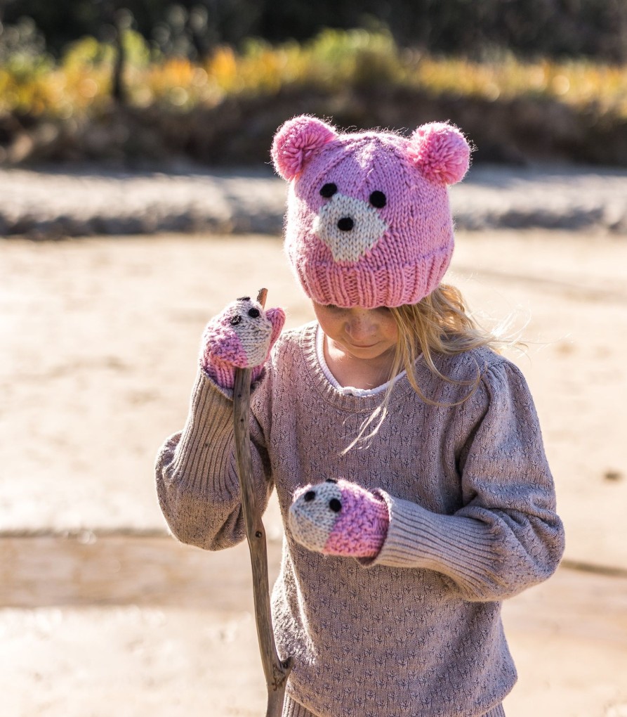 Baby [0-23M] Acorn Beanies | Acorn Bear Face Beanie - Pink