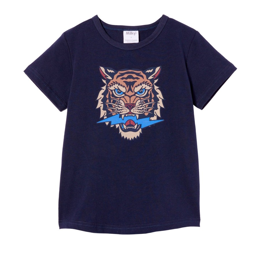 Child [2-14] Milky Tops | Milky Tiger Tee - Midnight Blue