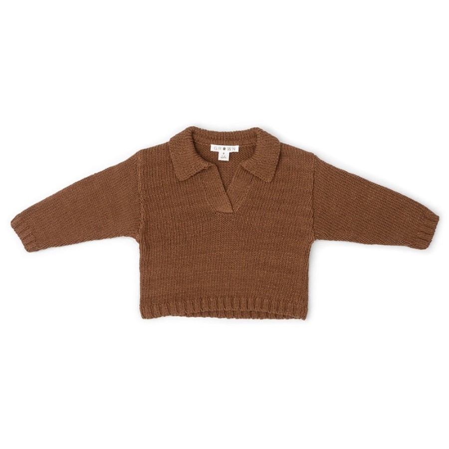 Child [2-14] Grown Jumpers | Grown Organic Collar Pull Over - Espresso