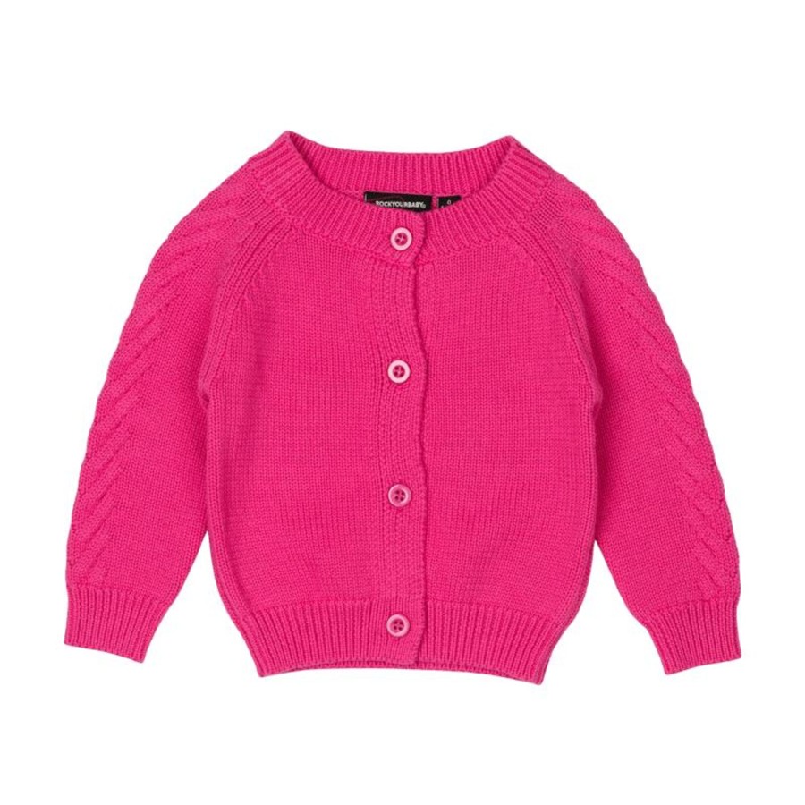 Baby [0-23M] Rock Your Baby Knitwear | Rock Your Baby Hot Pink Baby Knit Cardigan